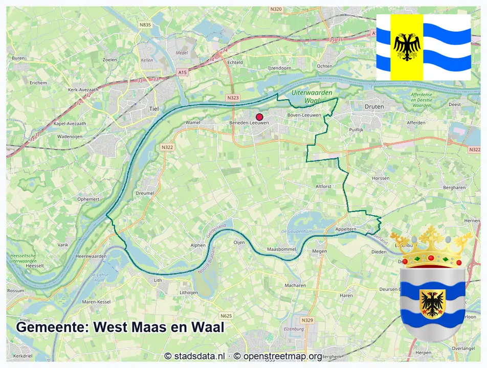 Schematische gemeentegrens West Maas en Waal
